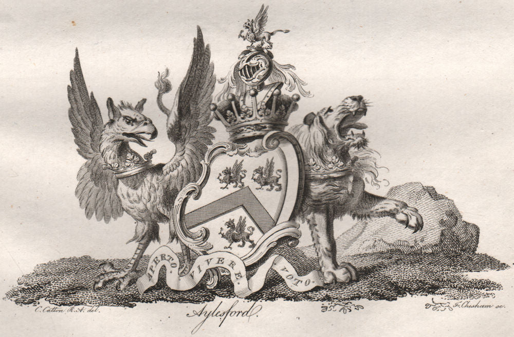 AYLESFORD. Coat of Arms. Heraldry 1790 old antique vintage print picture